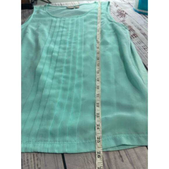 Chicos 1 Top Womens M Blue Deanna Pleat Sleeveless Tank Mixed Media Cotton Modal - Picture 7 of 11